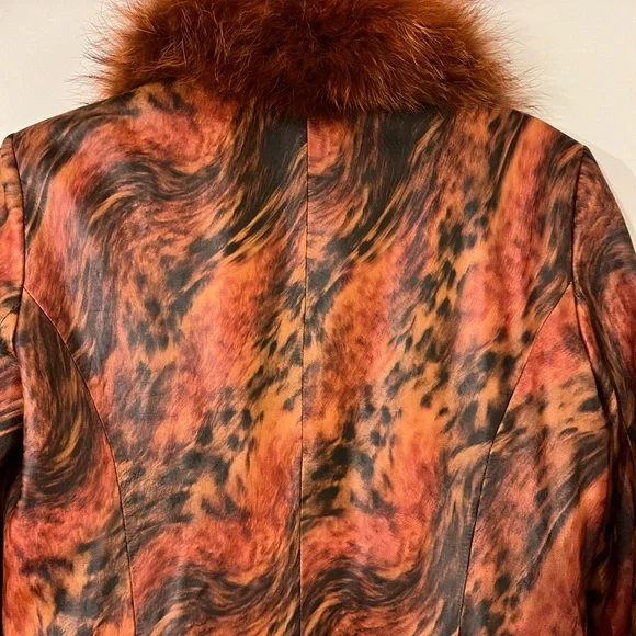 CACHE Leather Jacket with Real Fur Size 6 Very Rare - Picture 9 of 15